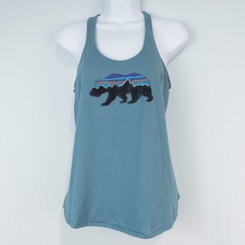 Patagonia Fitz Roy Bear Organic‎ Cotton Tank Top Womens XS Tasmanian Teal 38457